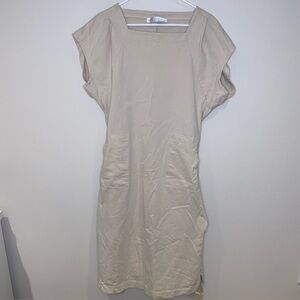 Free People Beach Dress Size M Ivory Square Neck Patch Pocket Midi